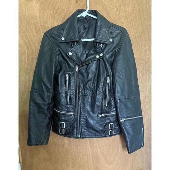 Medium Jackets & Blazers - Unisex Lambskin Motto Biker Jacket Size M Double Breast Black Soft Buckle Grunge